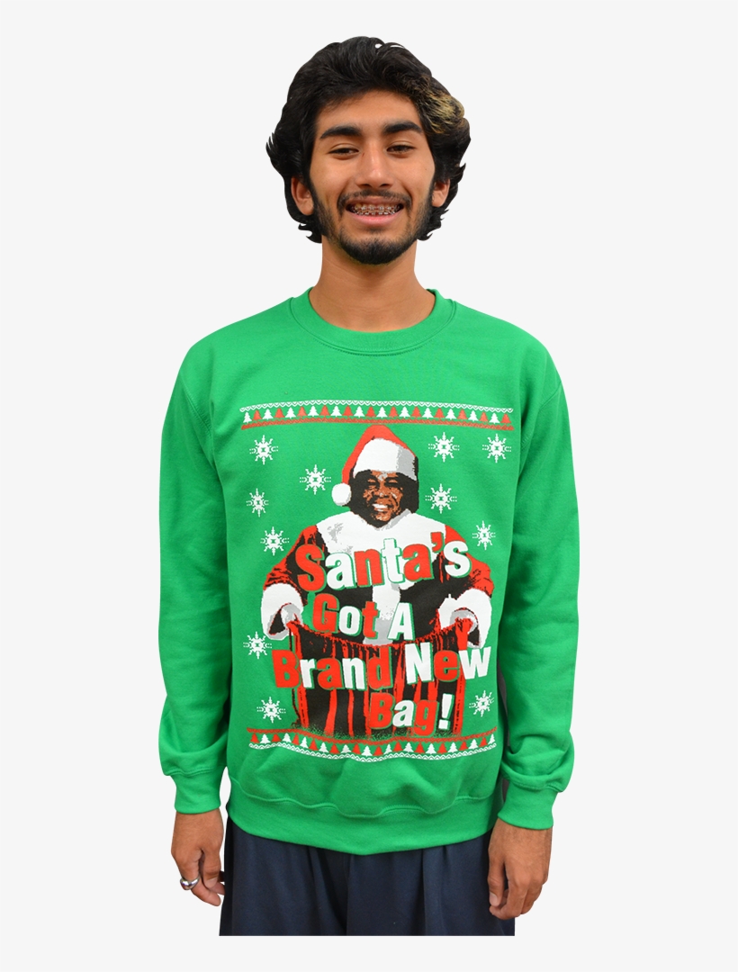 James Brown "santa's Got A Brand New Bag" Ugly Christmas - Cheech & Chong Christmas Sweaters, transparent png #4665592