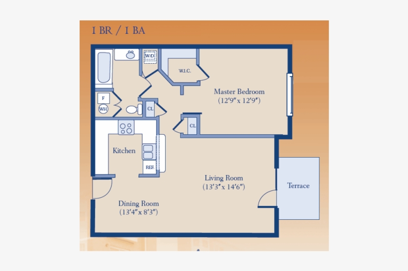 1 Bedroom 1 Bathroom Apartment For Rent At The Heritage - Floor Plan, transparent png #4668748