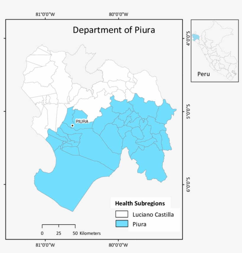 1 Map Of The Department Of Piura That Highlights The - Atlas, transparent png #4679476
