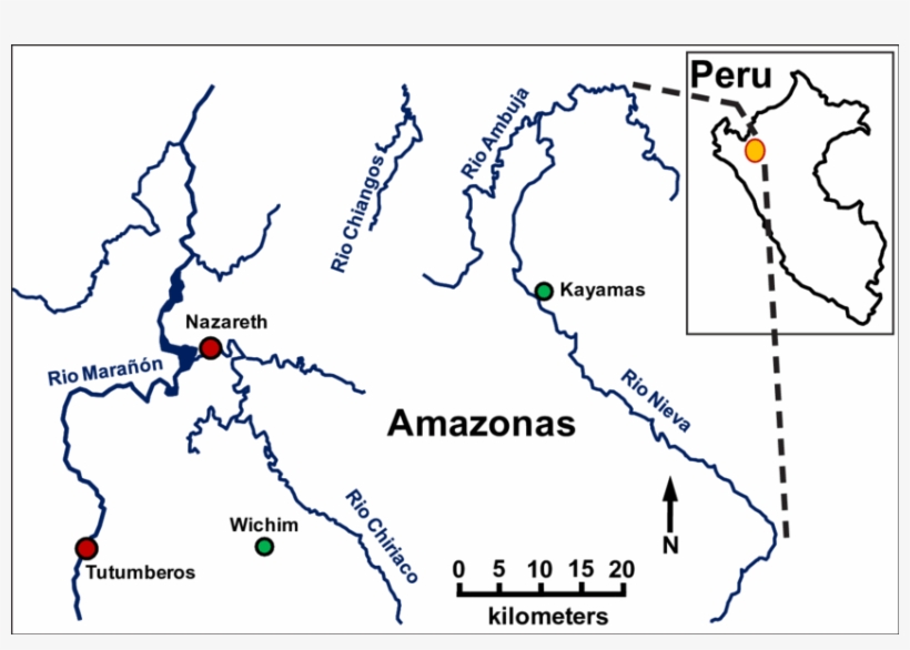 Map Of The Study Area In The Northern Peruvian Amazon - Centro Amazónico De Antropología Y Aplicación Práctica, transparent png #4680733