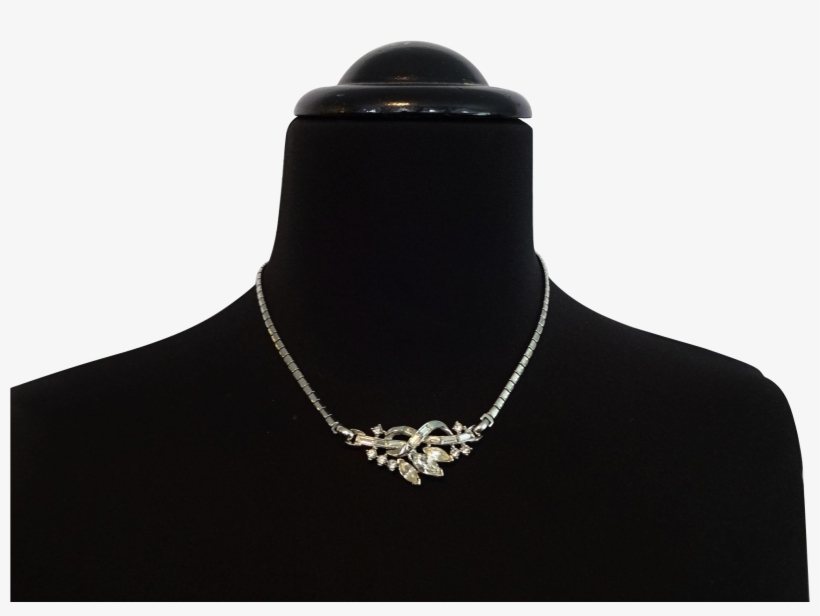 Art Deco Rhinestone Necklace Choker Vintage 1940s Silver - Pendant, transparent png #4687189