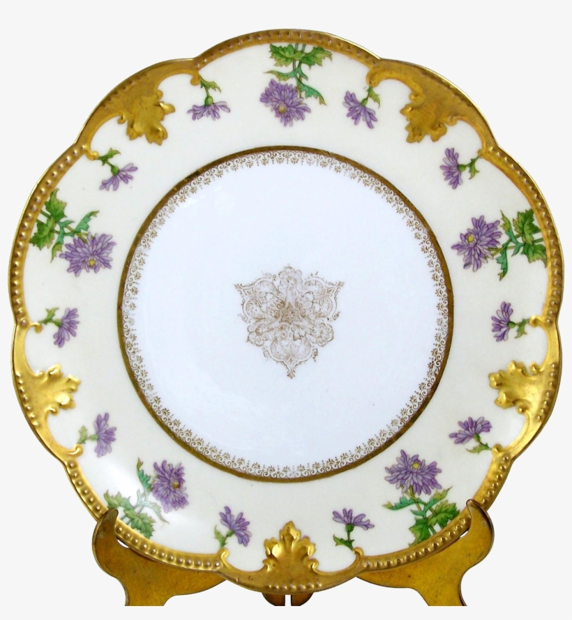 Antique Limoges Plate Tray Purple Flowers On Pale Yellow - Limoges, transparent png #4695955