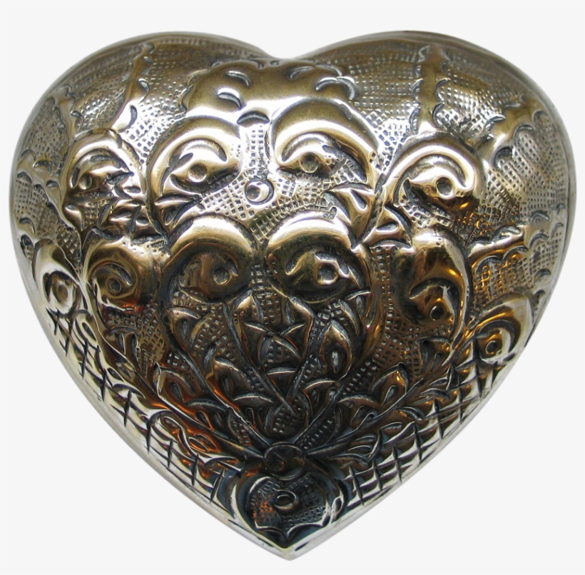 1970s Repoussé Domed Heart Shaped Jewelry Trinket Box - 19th C Heart Shaped Objects, transparent png #4698050