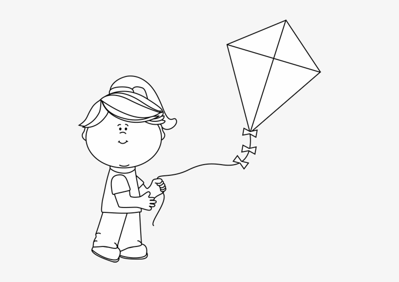 Black And White Girl Flying A Kite Clip Art - Fly A Kite Clipart Black And White, transparent png #473289