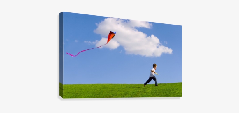 Child Flying A Kite Canvas Print - Boy Flying A Kite, transparent png #473518
