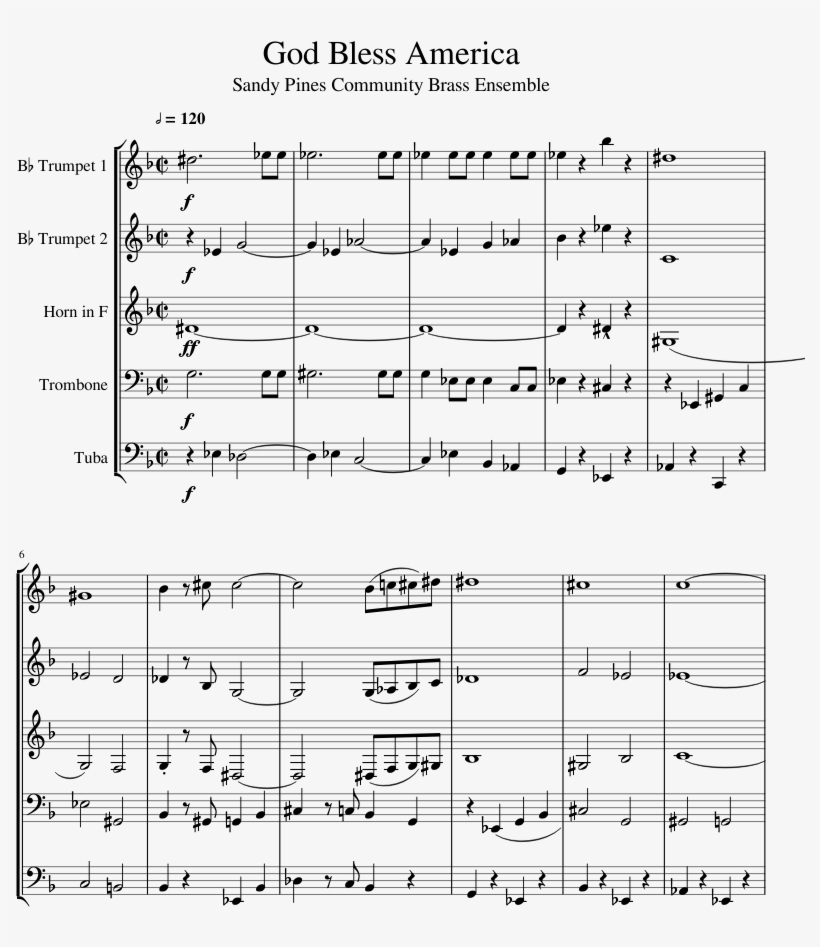 God Bless America Sheet Music 1 Of 9 Pages - Bugler's Holiday Sheet, transparent png #475449