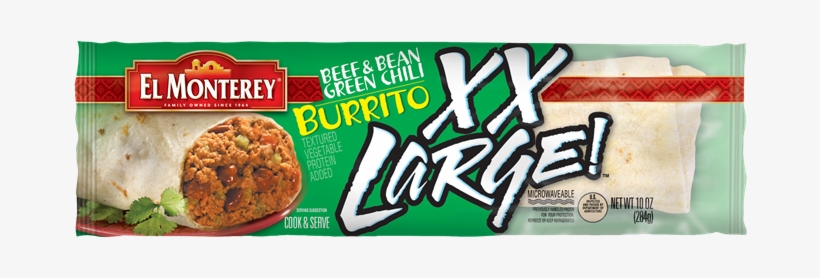 Big Beef, Bean & Green Chili Frozen Burrito - El Monterey Large Burrito, transparent png #478239