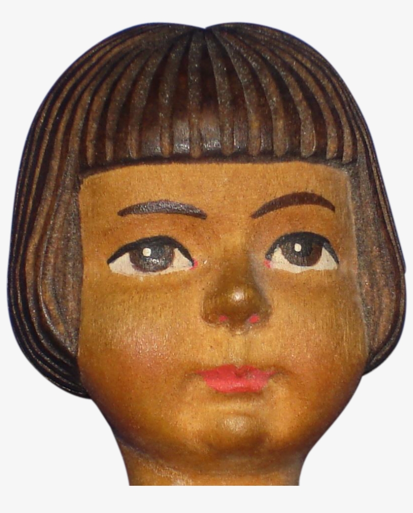 Early 8" Swiss Linden Wood Girl Doll Hand Carved Child - Headpiece, transparent png #4702841