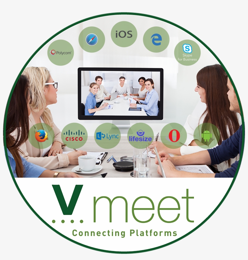 Vmeet Logo Under A Meeting In A Circle With Platform - Convierte Tus Webinars En Una Mina De Oro, transparent png #4706658