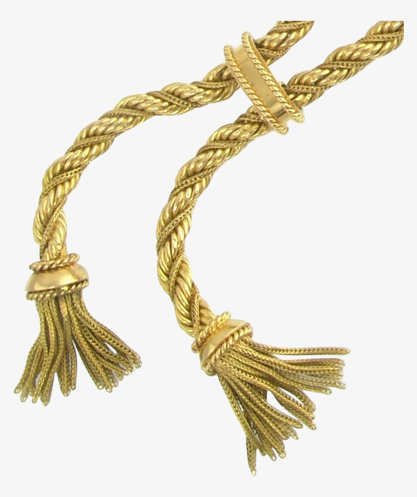 Vintage French 18k Gold Twisted Rope Chain Double Tassel - Gold Rope Transparent, transparent png #4712285