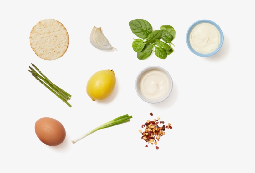 Baked Spinach & Egg Flatbreads With Sautéed Asparagus - Dairy, transparent png #4712927