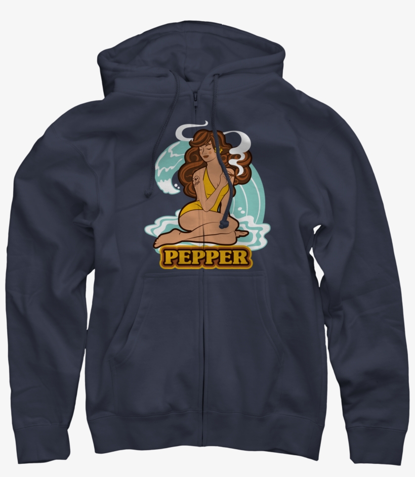 Smoking Girl On Navy Zip Up $50 - Hoodie, transparent png #4718055