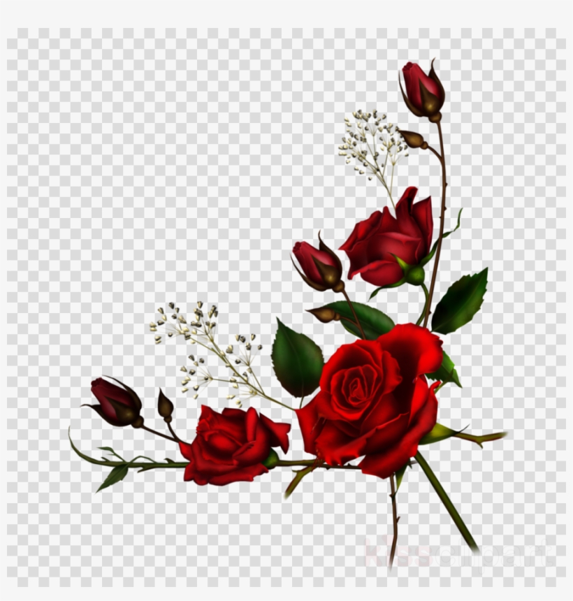 Download Roses Png Clipart Rose Clip Art Rose Flower - Red Roses Corner Border, transparent png #4726324