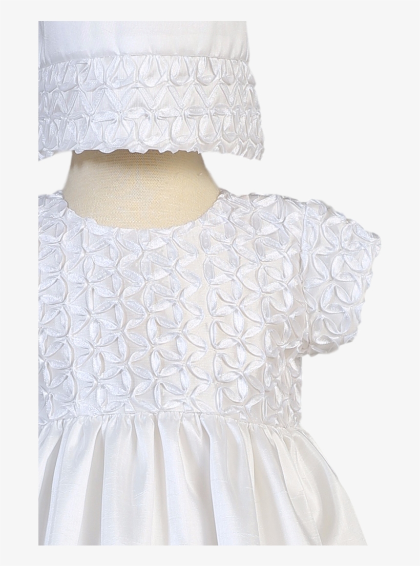 Ribbon Flower Embroidery On White Taffeta Baby Girls - Embroidery, transparent png #4727083