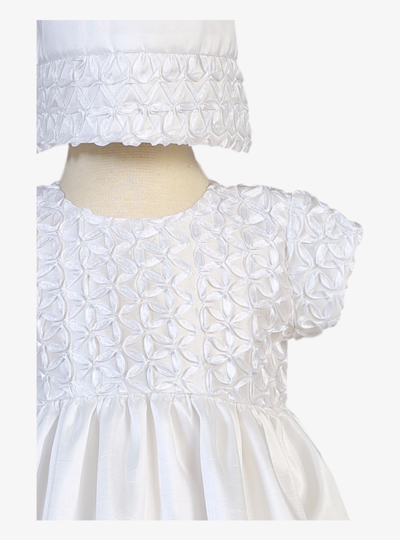 Ribbon Flower Embroidery On White Taffeta Baby Girls - Embroidery, transparent png #4727083