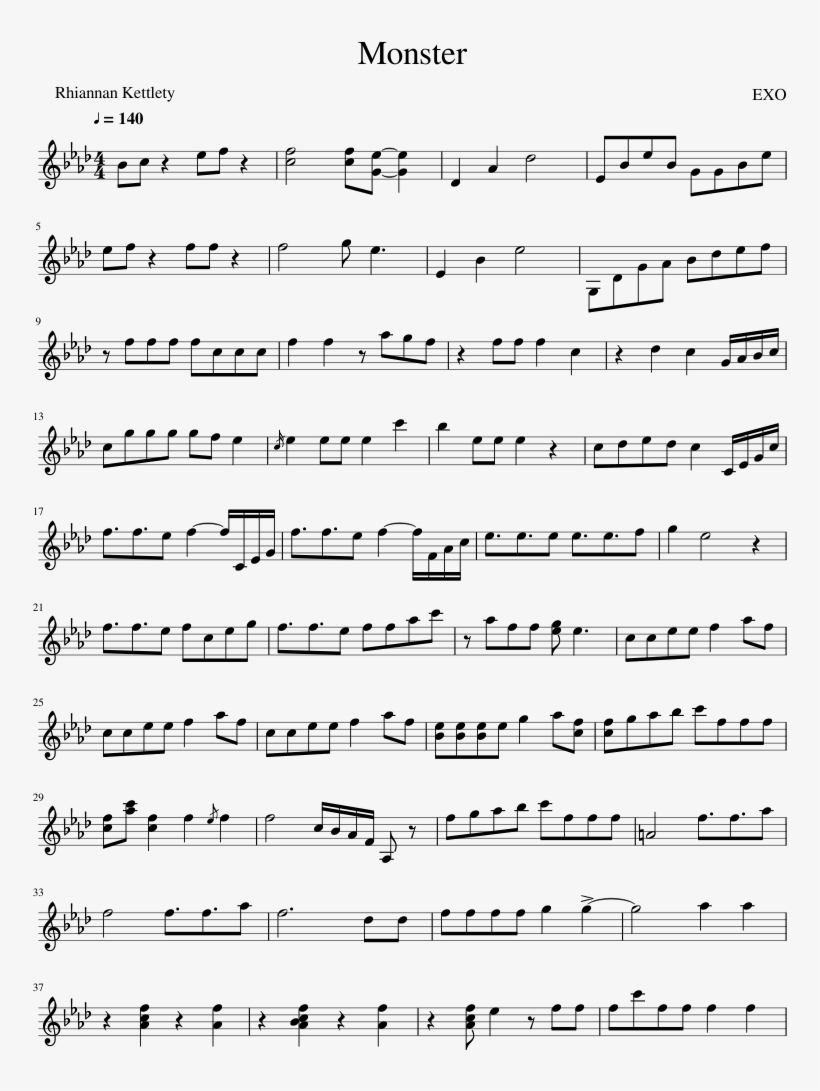 Monster Sheet Music Composed By Exo 1 Of 2 Pages - Amy Winehouse You Know I M No Good Piano, transparent png #4730312