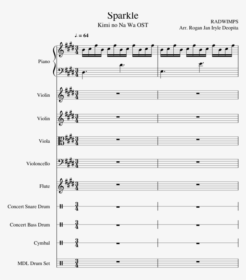 Kimi No Na Wa Sheet Music For Piano, Violin, Flute, - Toto Africa Keyboard Solo, transparent png #4733436