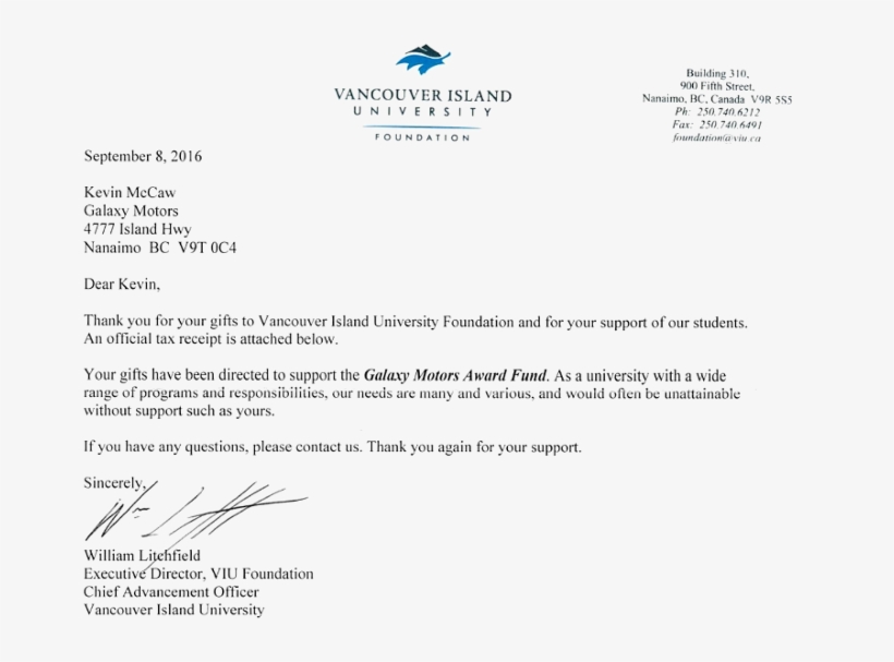 Viu-thankyou - Vancouver Island University Letter Of Acceptance, transparent png #4737069