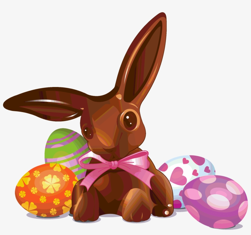 Easter-chocolate Bunny And Eggs - Chocolate Easter Eggs And Bunnies, transparent png #4753589