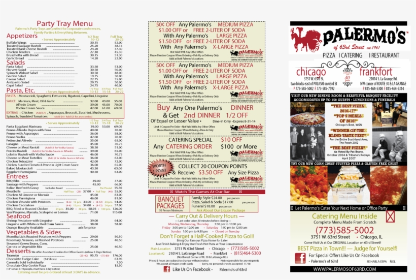 Palermos Of 63rd Chicago Pizza And Italian Restaurant - Palermo's Of 63rd Pizza And Restaurant, transparent png #4758063