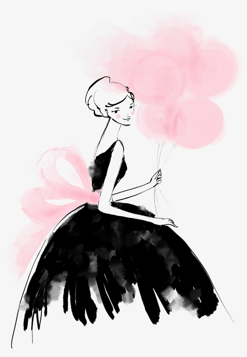 Girl With Balloons Audrey Hepburn Style Illustration - Balloon, transparent png #4776451
