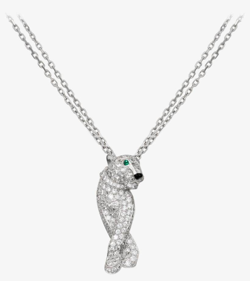Panthère De Cartier Necklacewhite Gold, Diamonds, Emeralds, - Cartier Diamond Panther Necklace, transparent png #4777629