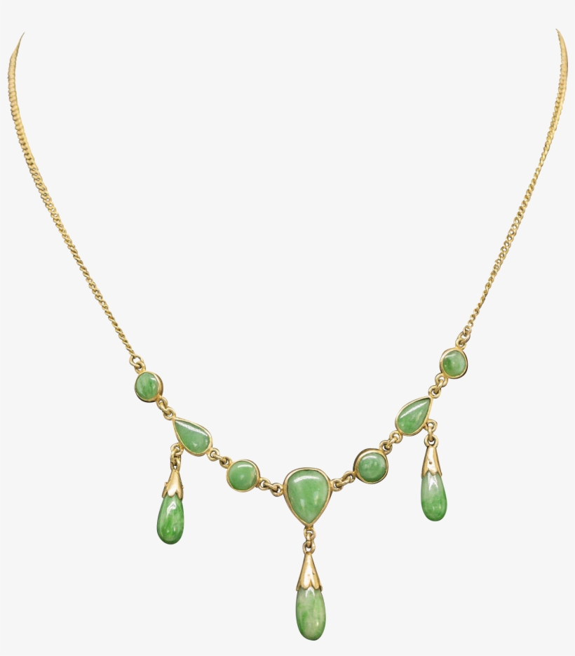Art Nouveau 1920's Natural, Undyed Greed Jade And 14k - Necklace, transparent png #4777775