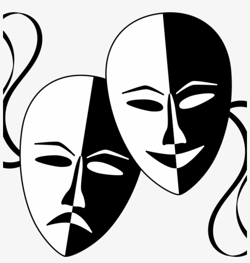 Theater Mask Clip Art Free Clipart Theatre Masks Wasat - Drama Mask Black And White, transparent png #4787888