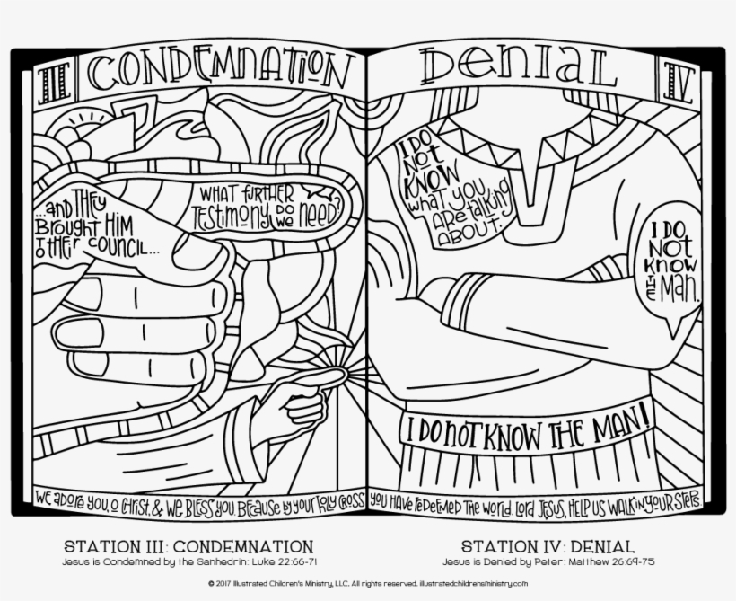 Stations Of The Cross Coloring Pages - Peter And John Before The Council Coloring Pages, transparent png #4788943