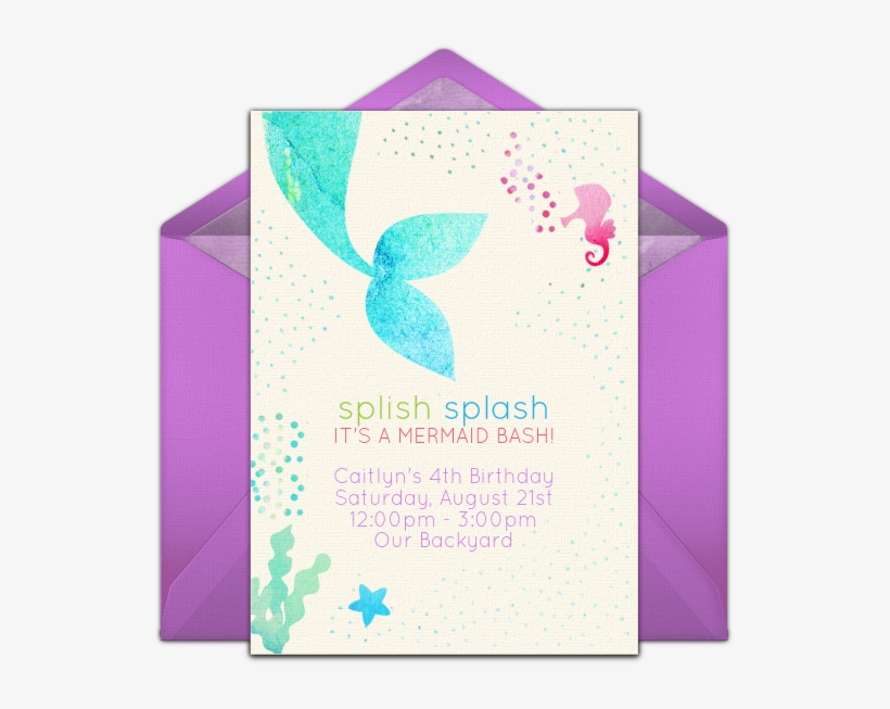Free Splish Splash Online Invitation Punchbowl Com - Splish Splash It's A Mermaid Bash, transparent png #4792869