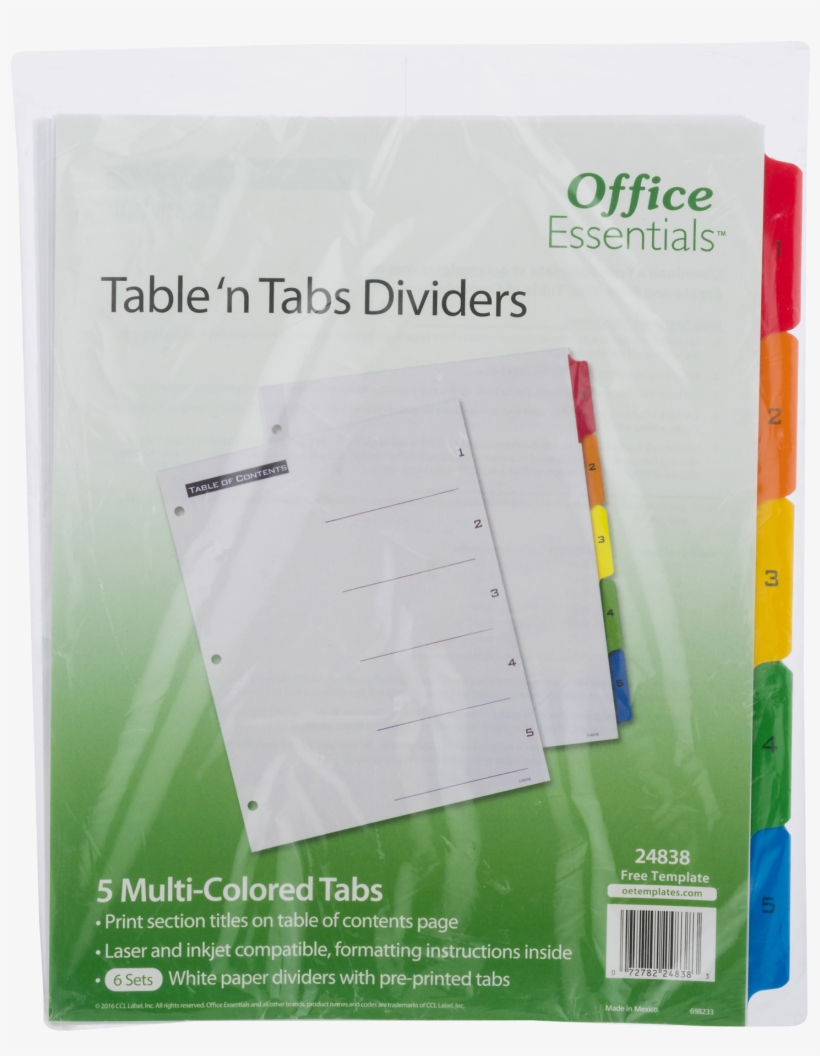 Office Essentials 5 Multi-colored Table 'n Tabs Dividers, - Avery 11679 Office Essentials Table 'n Tabs Dividers,, transparent png #4793299