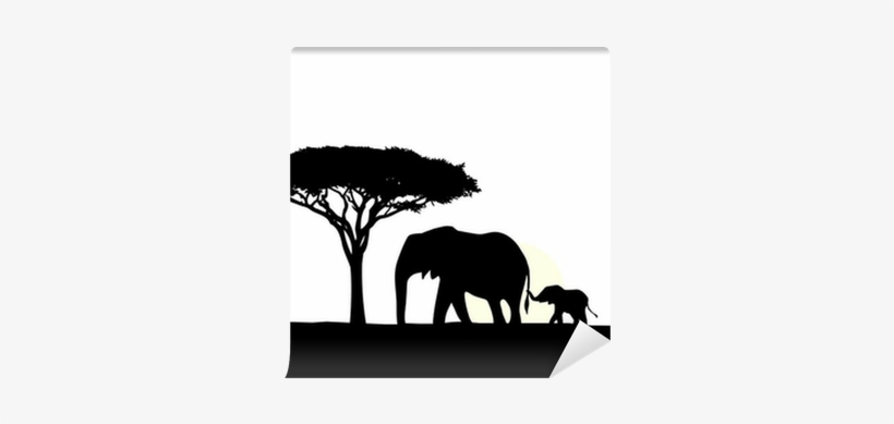 African Elephant With Baby Silhouette Wall Mural • - Free Baby Elephant Silhouette Vector, transparent png #482344