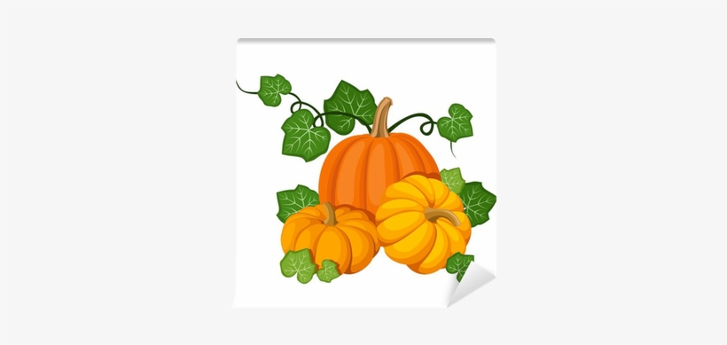 Three Orange Pumpkins - Pumpkin With Leaves Clipart, transparent png #486482