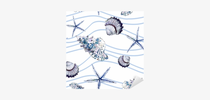 Seamless Marine Pattern With Shells, Starfish And Blue - Sfondo Marino Bianco, transparent png #486922