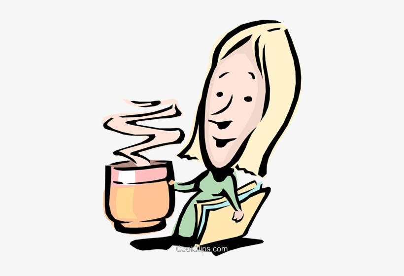 Cartoon Woman With A Cup Of Coffee Royalty Free Vector - Woman Drinking Coffee Clipart Png, transparent png #487244