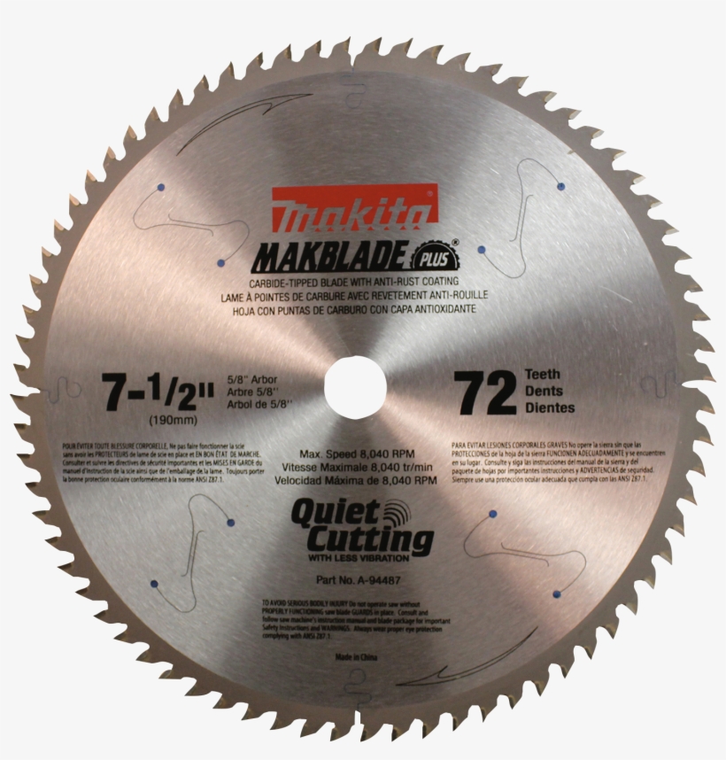 A-94487 - Makita A-94487 72t 7-1/2-inch Blade, transparent png #487475