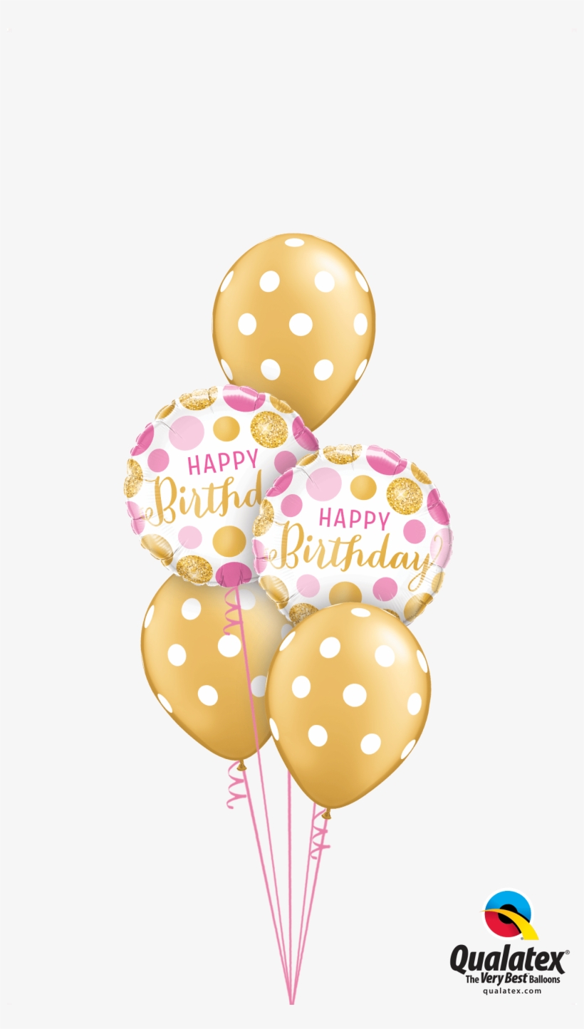 Get Gold & Pink Polka Dots Helium Balloons Delivered - Birthday Pink & Gold Dots Foil Mylar Balloon 18", transparent png #4808806