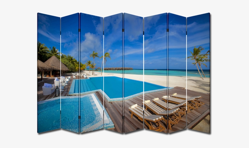 8 - Toa 6 Panel Folding Screen Canvas Room Divider- Poolside, transparent png #4831636