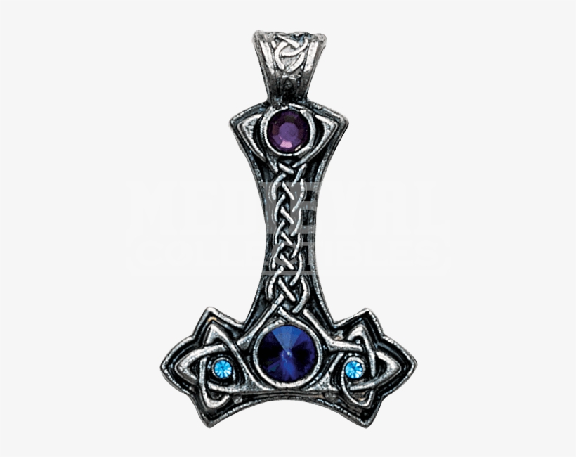 Jeweled Thor's Hammer Necklace - Thor's Hammer Nordic Lights Pendant Necklace, transparent png #4839039