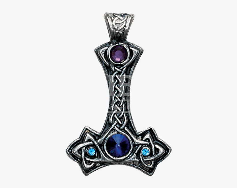 Jeweled Thor's Hammer Necklace - Thor's Hammer Nordic Lights Pendant Necklace, transparent png #4839039