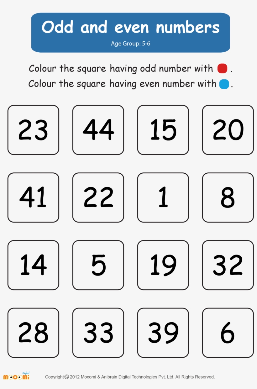 Odd And Even Numbers Worksheet For Preschool, transparent png #4848844
