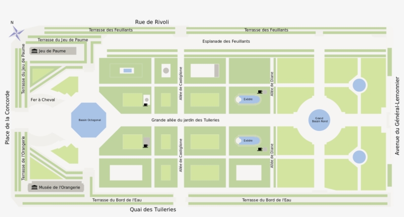 The Wide Alleys Lined With Lime Trees And Elm Trees - Tuileries Garden Paris Map, transparent png #4856270