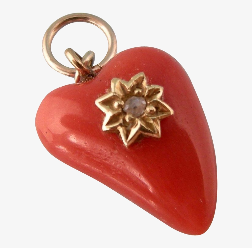 Coral, Diamond And 14k Gold Heart, Antique Victorian - Jewellery, transparent png #4857255