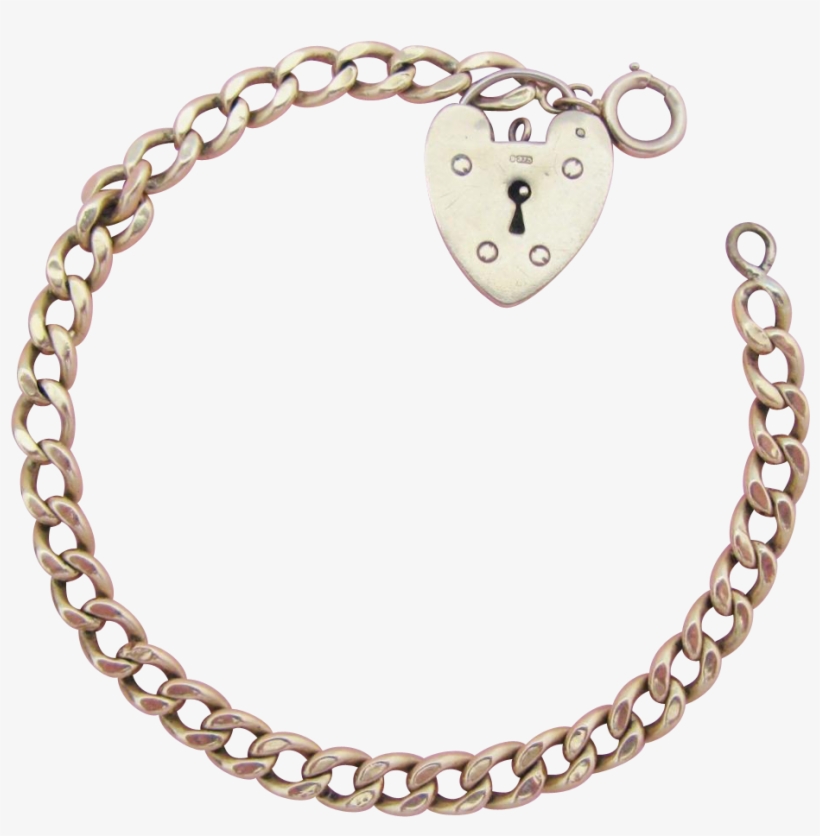 English 9k Gold Heart Padlock Charm With Gf Link Bracelet - Diamond Rose Design Bracelets, transparent png #4857671