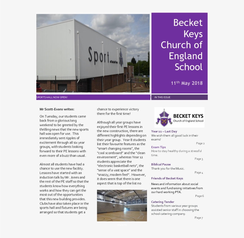 2018 05 11 - Becket Keys Church Of England School, transparent png #4858074