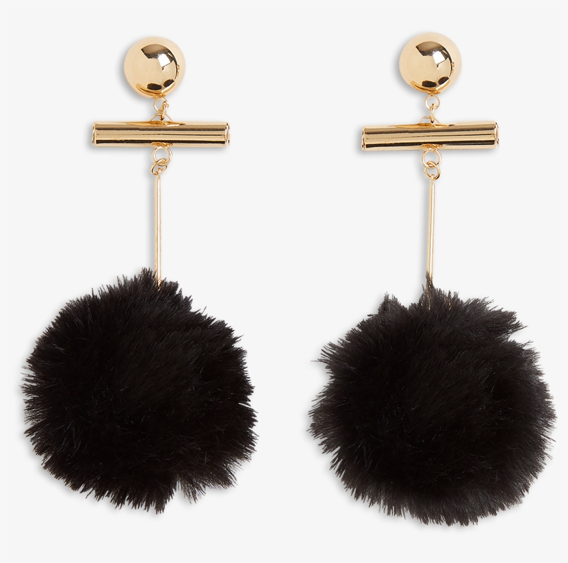 Pom Pom Earrings Black - Earrings, transparent png #4861554