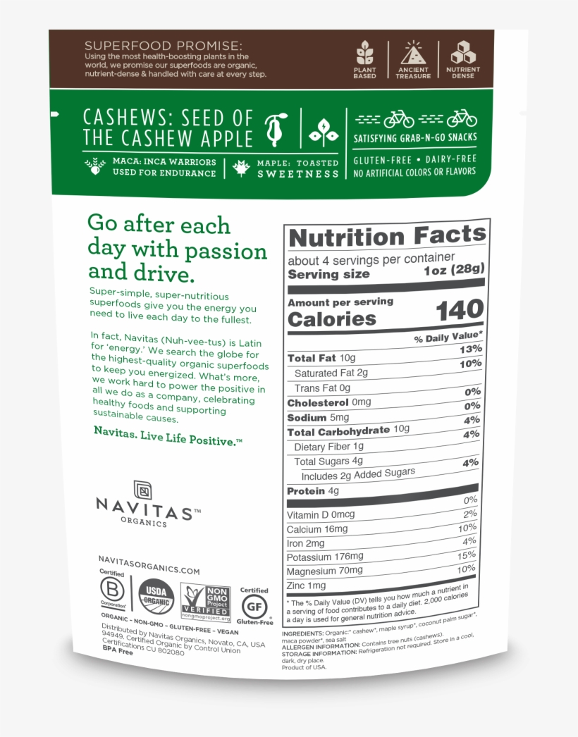 Organic Maca Maple Cashews - Navitas Naturals Navitas Organics Acai Powder, 4 Oz., transparent png #4866082