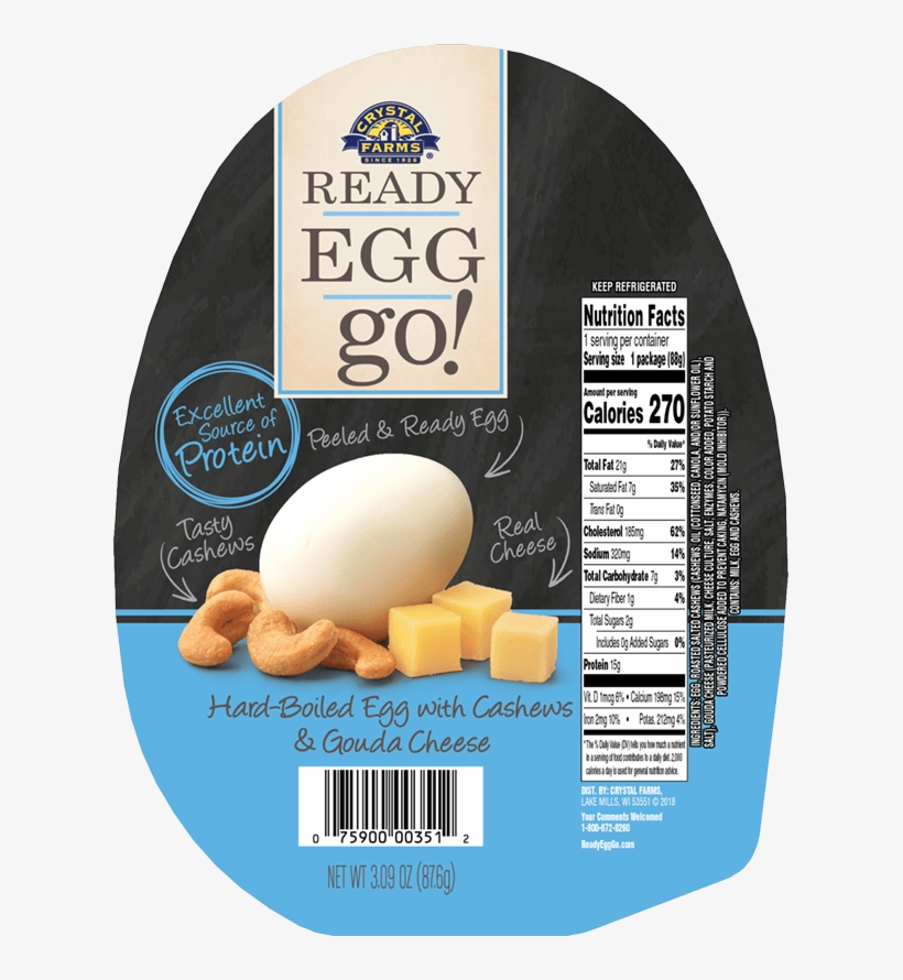 Hard-boiled Egg With Cashews & Gouda Cheese - Crystal Farms Ready Egg Go, With Cashews, transparent png #4866361