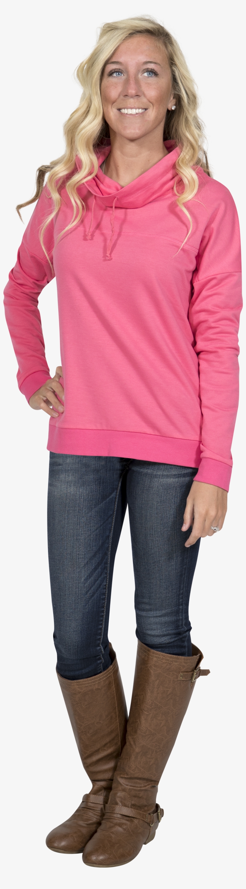 F18 Cowl Pink - Simply Southern Long Sleeve Cowl Neck Pullover For, transparent png #4881762