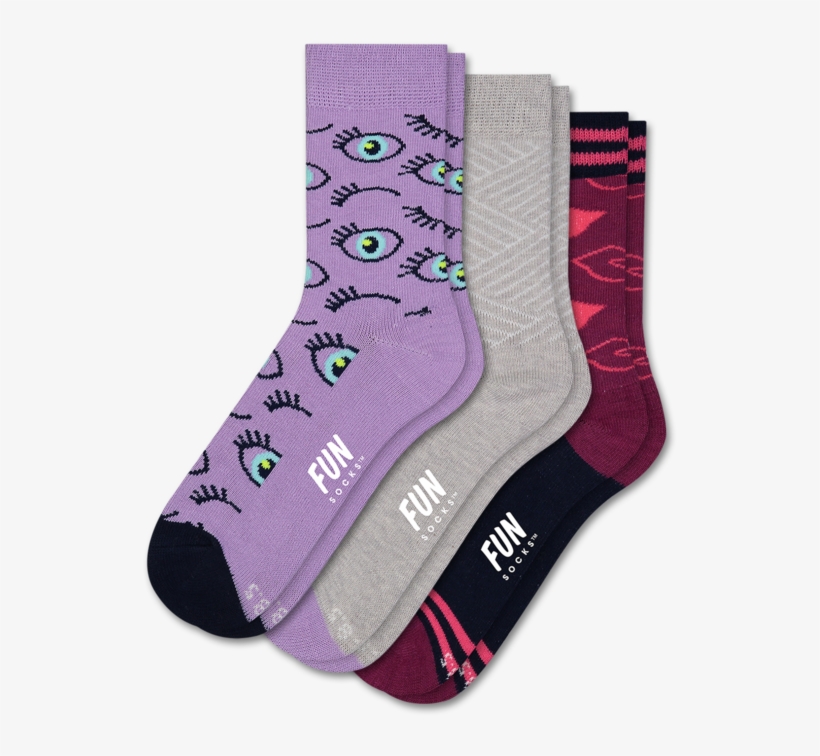 Fun Socks Girls Crew Sock 3 Pack Eyes - Sock, transparent png #4891533